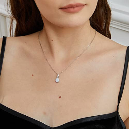VOLUKA Created Opal/Amethyst/Mystic Topaz Pendant Necklace for Women,18K White/Rose Gold Plated Chain Wedding Engagement Jewelry Gift - color: A-Teardrop necklace-white gold plated