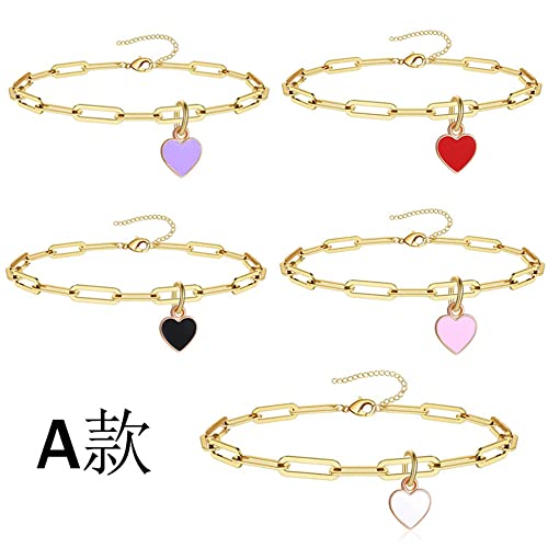 Sweet Enamel Forever Love Heart Shape Link Bracelet Paperclip Chain Stainless Steel Necklace for Mom Wife Lover Valentine's Day Preppy Jewelry - color: Red