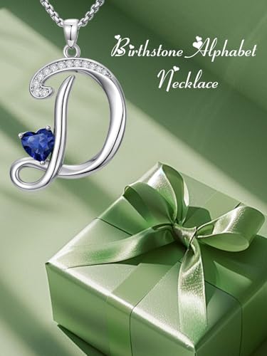 A to Z Initial Birthstone Pendant Necklaces Name Jewelry for Women | 18K White Gold Plated Personalized Alphabet Jewelry Anniversary Christmas Birthday Gifts for Wife Her Daughter Girlfriend - color: D Initial-09-Sept