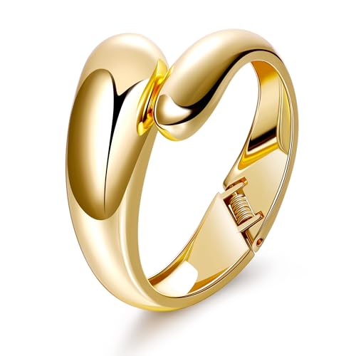 18K Gold Plated Wide Chunky Gold Cuff Bracelets for Women Chunky Bangle Bracelets Waterdrop Oval Irregular Trendy Wrist Wrap Bracelets Open Minimalist Thick Gold Wrist Cuff Bracelets - style: 18K Gold-A