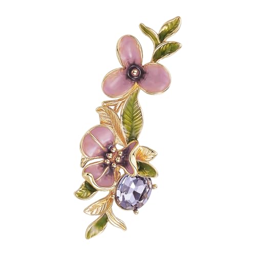 Irises Flower brooches and pins for women, Hand-driping Oil brooch pins inlaid with artificial crystals, SHE'S FREE STYLE JUST FOR YOU Green leaf safety pins enameled jewelry pins and brooches - color: Purple brooch
