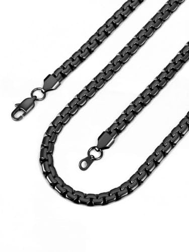 Bandmax Solid Stainless Steel Flat Box Link Chains 2MM/4MM/6MM/8MM Silver/Gold/Black Rolo Cable Chain Necklaces for Men Women 14"-30" Length, Gift Packed - color: 08 6MM-Black Plated