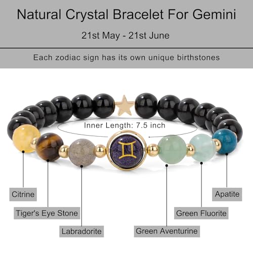 Zodiac Bracelets for Women 12 Constellations Healing Crystal Stone Beads Bracelet Birthday Zodiac Gifts Horoscope Spiritual Bracelet - color: Gemini