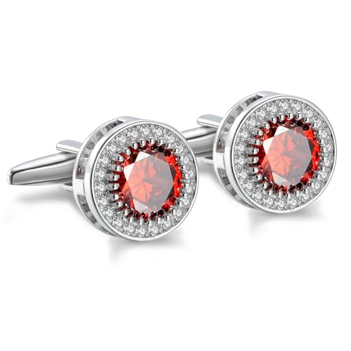Crystal Cufflinks for Men CZ Cuff Links Sparkle Diamond Gold Ornate Cufflinks for Wedding Groom Best Man - style: Red