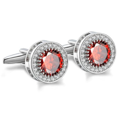 Crystal Cufflinks for Men CZ Cuff Links Sparkle Diamond Gold Ornate Cufflinks for Wedding Groom Best Man - style: Red