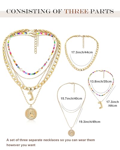 MJartoria Layered Necklaces for Women Trendy Balloon Initial Pendant Necklace Dainty Chunky Chain Beaded Choker Necklaces Jewelry Birthday Gifts - color: Gold, style: J