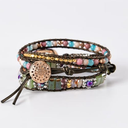 YGLINE Boho Handmade Natural Stone Wrap Bracelets Jasper Crystal Beads Bracelet Jewelry - color: jasper 1-3 wrap