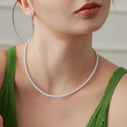White Genuine Freshwater Cultured Pearl Necklace For Women And Men | Full Sizes from 3mm to 14mm Freshwater Pearls, AAA Grade & Above, A Love Gift Choice For Anniversaries And Birthdays - size: 3-4mm 16+2in