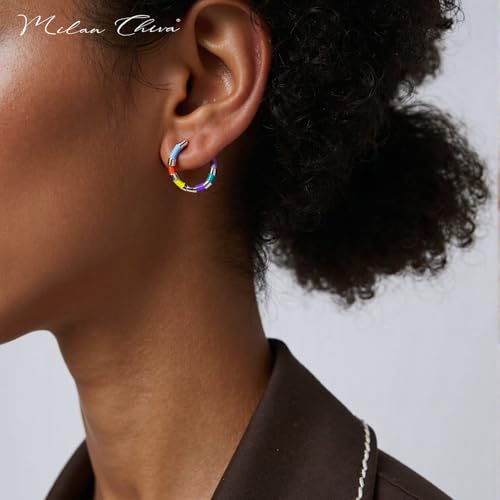 Milan Chiva 14K Gold Plated Small Huggie Dangle Earrings | Lightweight Trendy Heart Dainty Jewelry Hypoallergenic Chunky Gold Hoops Earrings Jewelry Mothers Day Gift for Women - color: E-Multi Silver