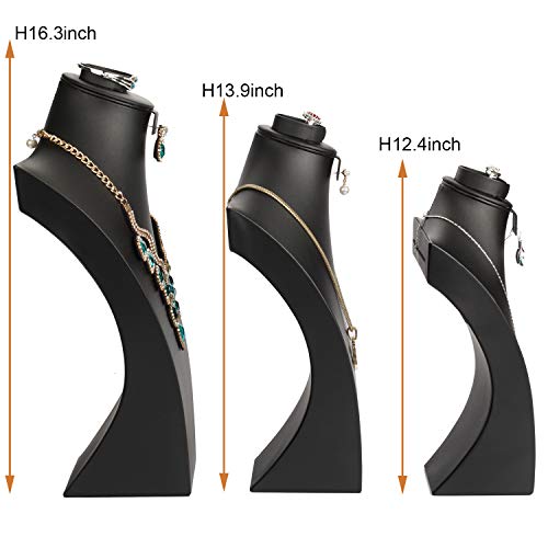 Jewelry Bust,Necklace Bust Jewelry Displays for Shows,Black Leather Bust for Jewelry Display,Jewelry Stand for Necklace,Bracelets,Earrings,Rings (H16.3inch) - size: H16.3inch