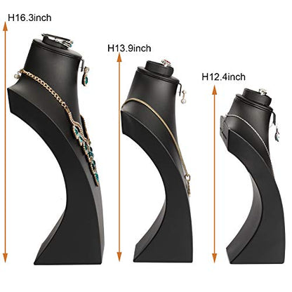 Black Leather Necklace Display,Jewelry Necklace Bust Display Stand for Bracelets,Earrings,Rings (H12.4inch) - size: H12.4inch