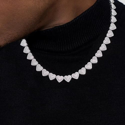 Zeffy Dainty Gold Heart Necklace for Women Trendy 14K Gold/Silver Plate Cute Heart Pendant Choker Necklaces Gold Love Heart Chain Necklace for Women Dainty Gold Jewelry Gifts for Women - style: Diamond Heart Cuban Link Chain-Silver