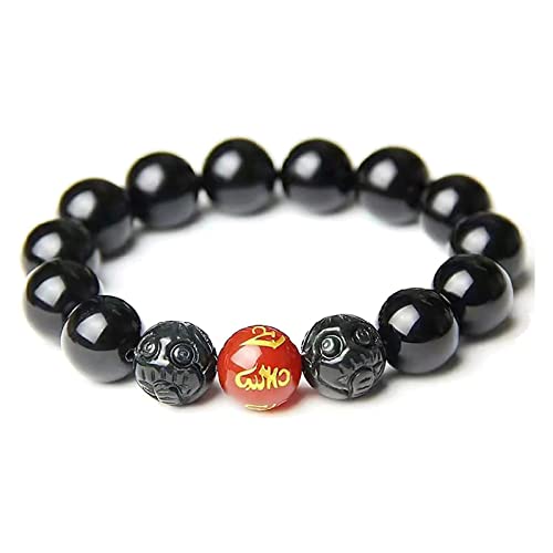 Black Obsidian Bracelet,Feng Shui Black Obsidian Wealth Bracelet for Women Men Couples Handmade Stretch Obsidian Bracelet Bangle with Carved Pixiu Tiger Eye Stone Attract Wealth Money and Good Luck - color: H,10mm,Red Agate