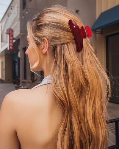 Molans 3PCS Hair Claw Clips Acrylic Clamps for women - Non-slip Strong Hold Barrettes for Thin Thick Hair, Medium hair clips Accessories - color: Group: Red