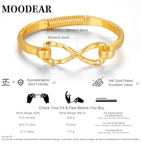 Moodear Chunky Gold Bangle Bracelets for Women, 14K Gold Plated/Silver Cuff | Chunky Statement Jewelry with Hammered Texture, Non Tarnish Gold Plated Finish, Unique Cuff Design, Lightweight Comfort - style: Infinity Bangle Gold 18.5cm （≈7IN）