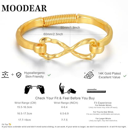 Moodear Chunky Gold Bangle Bracelets for Women, 14K Gold Plated/Silver Cuff | Chunky Statement Jewelry with Hammered Texture, Non Tarnish Gold Plated Finish, Unique Cuff Design, Lightweight Comfort - style: Infinity Bangle Gold 18.5cm （≈7IN）