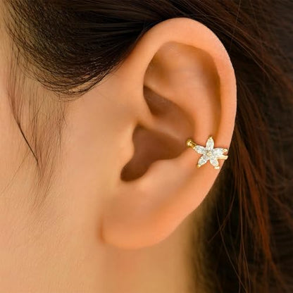 Flower Ear Cuff Set for Women Non Piercing Cartilage Earrings Clip On Wrap Cuffs Stackable Jewelry Gifts - color: A1: gold flower ear cuff
