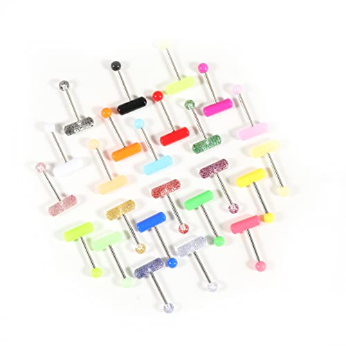 14G Body Piercing Jewelry Surgical Steel Belly Button Rings Tongue Rings Packs Silicone Spike Ball Barbell Belly Tongue Nipple Rings Piercing for Women - style: 24pcs tongue rings