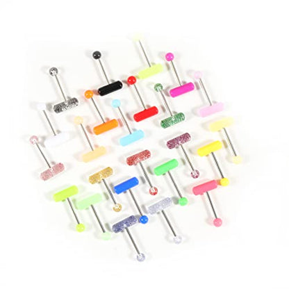 14G Body Piercing Jewelry Surgical Steel Belly Button Rings Tongue Rings Packs Silicone Spike Ball Barbell Belly Tongue Nipple Rings Piercing for Women - style: 24pcs tongue rings