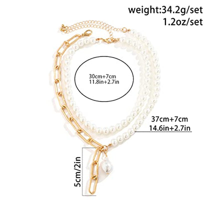 Pearl Choker Necklace for Women Faux Pearl Layered Necklace Big Chunky Pearl Fashion Jewelry Gift for Summer