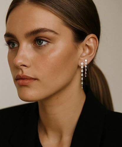 Lunvky 14K Gold Plated Dangle Earrings for Women Dainty Silver Drop Earring Trendy Long Dangling Wedding Bridesmaid Hoop Diamond Crystal Cute Earring Prom Jewelry Birthday Gifts - color: A-2 pair gold