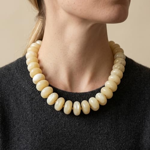 Elegance 11 designs Colorful Chunky Beaded Necklace for Women,Thick Acrylic Disc Bead Choker Statement Necklace Cute Trendy Necklaces Jewelry Gifts for Women - color: Beige