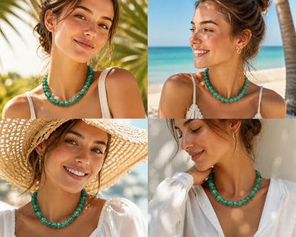 Chunky Colorful Beaded Necklace for Women Boho Summer Statement Resin Choker Necklaces Beach Jewelry Accessories - color: Green