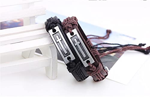 FORUBUS Religious Cross Leather Bracelet, Leather Cross Bracelet for Women Men Religious Gift, Church Pray Baptism Christmas Jewelry - color: Brown Cross+WWJD