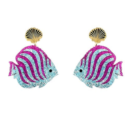 Cute Acrylic Tropical Fish Earrings Creative Parrot Hornbill Drop Dangle Earrings Stylish Animal Statement Earrings Daily Wear Jewelry for Women - color: Rosered Blue Fish