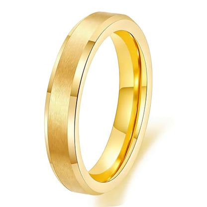 Stainless Steel Wedding Band Ring For Men Women | Sandblasted matte finish, 4mm/6mm/8mm widths, steel/black/gold-tone colors, everyday wear, wedding - color: Matte-4mm-Gold