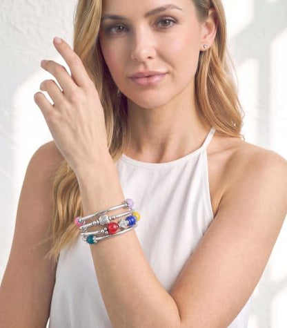 Beaded Pearl Bangle Wrap Bracelet - Fashion Bohemian Jewelry Multilayer Charm Bracelet with Thick Silver Metal Beads, Gift For Women - color: Colorful