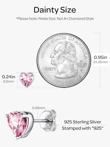 ChicSilver 925 Sterling Silver Earrings Sparkling Heart/Round/Princess Cut Birthstone Earrings for Women Birthday Jewelry with Gift Box - style: B.October(Tourmaline)-Heart Cut