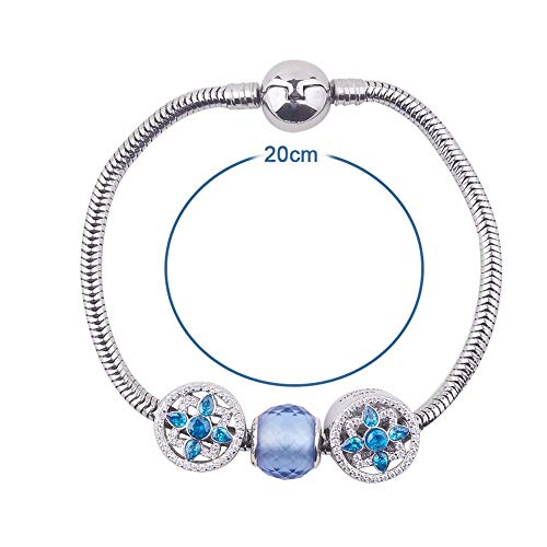 PH PandaHall 7.8 Inch Charm Bracelet Bead Charms Stainless Steel | European Snake Chain Bracelets with Round Barrel Snap Clasp For Women Bracelet DIY Jewelry Making