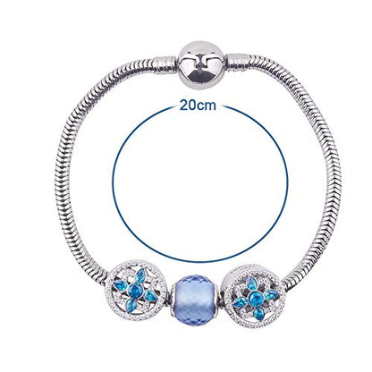 PH PandaHall 7.8 Inch Charm Bracelet Bead Charms Stainless Steel | European Snake Chain Bracelets with Round Barrel Snap Clasp For Women Bracelet DIY Jewelry Making