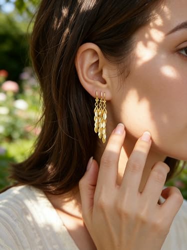 Sylph 14K 18K Gold Plated Chandelier Earrings for Women, Long Tassel Earring Huggie, Silver Leaf Dangle Drop Earrings, Dainty Bohemian Jewelry Gifts for Wedding Everyday Wear - color: B-Short Chandelier Earrings