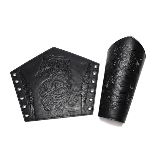 Medieval Leather Bracers Dragon Embossed Viking Leather Bracers Leather Arm Armer Cuff Leather Gauntlet Costumes Accessories - style: Dragon Leather Bracers-black