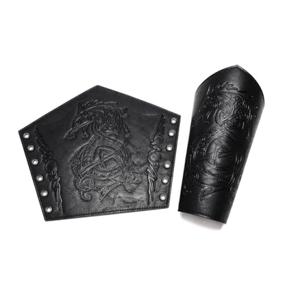 Medieval Leather Bracers Dragon Embossed Viking Leather Bracers Leather Arm Armer Cuff Leather Gauntlet Costumes Accessories - style: Dragon Leather Bracers-black