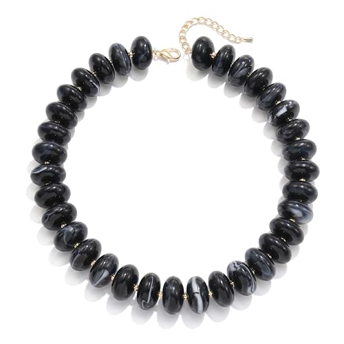 Elegance 11 designs Colorful Chunky Beaded Necklace for Women,Thick Acrylic Disc Bead Choker Statement Necklace Cute Trendy Necklaces Jewelry Gifts for Women - color: Black