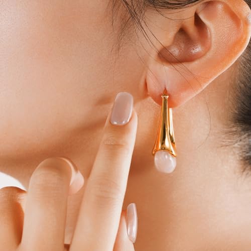 Acrylic Gold Hoop Earrings Chunky Statement Dangle Drop Huggie Earring Colorful Resin Jewelry for Women - color: Pink