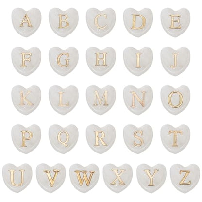 PH PandaHall 26pc White Heart Beads Alphabet A-Z Charms Natural Freshwater Shell Letter Initial Charm Glass Spacer for Boho DIY Necklace Bracelet Earring Jewelry Making