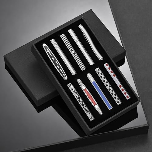 wynameleri Tie Pins for Men Silver Black 3 Pcs 10 PCS Short Tie Clip Set 2.3, 2.4 Inch Business Shirt Necktie Pinch for Men - color: T0310014