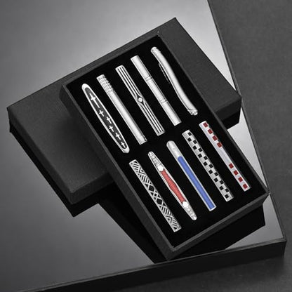 wynameleri Tie Pins for Men Silver Black 3 Pcs 10 PCS Short Tie Clip Set 2.3, 2.4 Inch Business Shirt Necktie Pinch for Men - color: T0310014