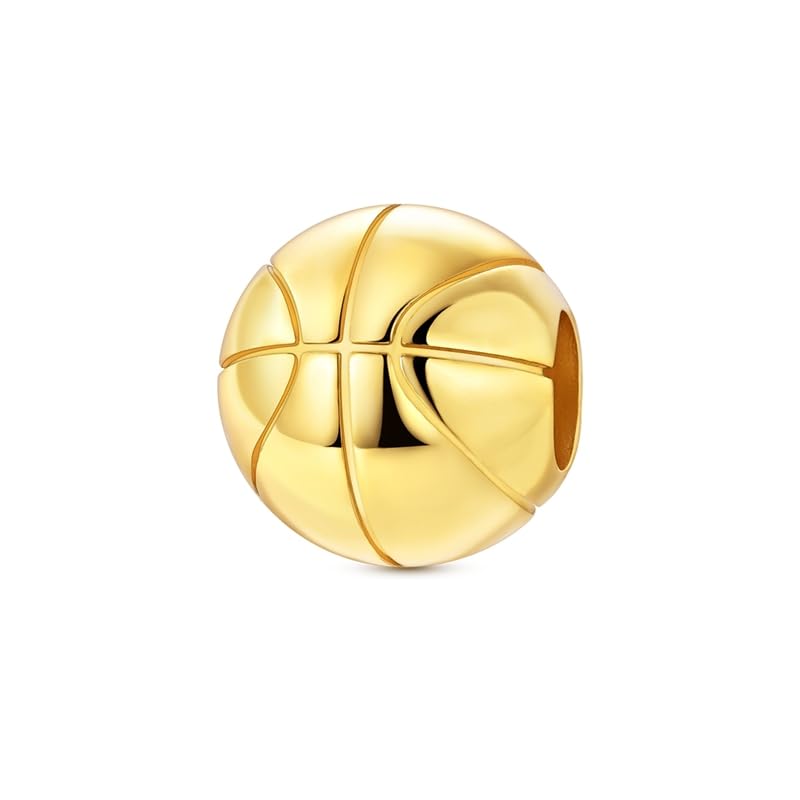 925 Sterling Silver Charms for Bracelets and Necklaces Beads Jewelry Charms for Women - color: Gold Basketball Charm