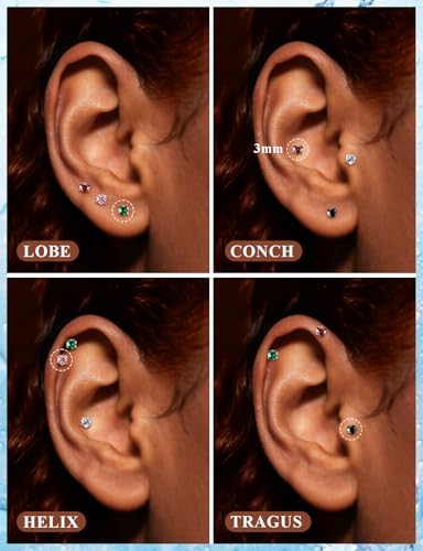 20G 18G 16G Astm F136 Titanium Internal Thread Flat Back Earrings Nose Studs Tragus Helix Conch Cartilage Lobe Earrings Medusa Labret Snake Bite Monroe Lip Ring Piercing Jewelry For Women Men - color: Clear, size: 16G-10MM Bar-CZ 3MM
