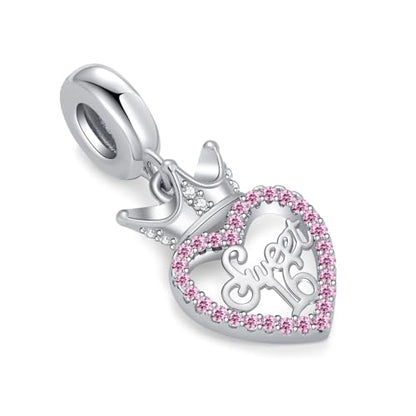 Sweet 16 Celebration Dangle Charm Happy Birthday Compatible with Pandora Bracelet - color: Pink