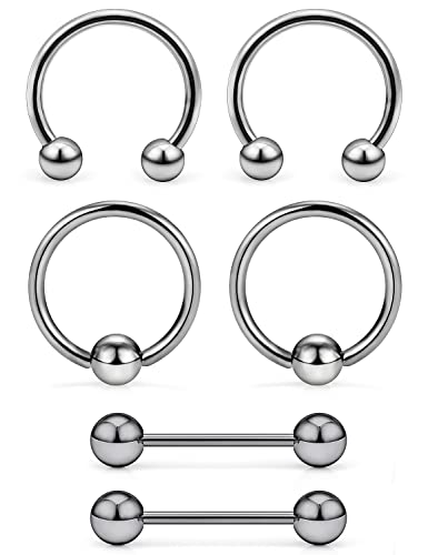 16G 14G G23 Titanium Nipple Piercing Jewelry Tongue Rings Hypoallergenic Horseshoe Captive Bead Tongue Nipple Ring Nipplerings Barbells Hoops Rings Piercing Jewelry for Women Men 14MM 3 Pairs - color: Silver Tone 14gauge