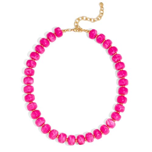 Chunky Colorful Choker Necklace for Women - Summer Beach Round Resin Beads Necklace, Trendy Statement Summer Beach Jewelry Birthday Gifts for Vacation Holiday - color: 14mm Rose Red Beads