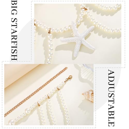 Florry Pearl Waist Chain Seashell Starfish Belly Chain Layered Waist Body Chains Summer Beach Party Club Body Accessories Jewelry for Women - color: Big Starfish