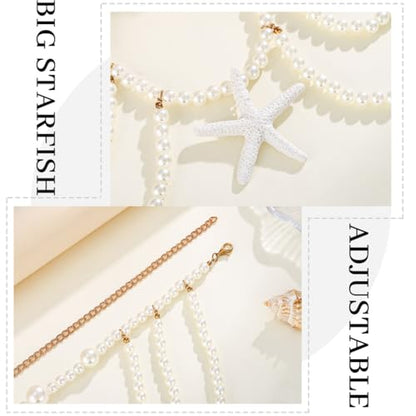 Florry Pearl Waist Chain Seashell Starfish Belly Chain Layered Waist Body Chains Summer Beach Party Club Body Accessories Jewelry for Women - color: Big Starfish