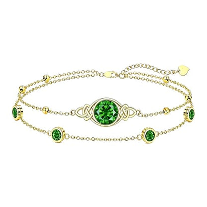 Midari 18K Gold Irish Infinity Celtic Knot Birthstone Layed Anklet Bracelet with 12 Months Birthstone Birthday Jewelry Gifts for Women Mom - color: 05-Emerald, size: Anklet 9"-11"
